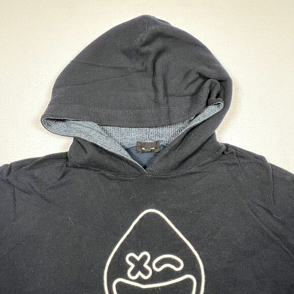 MONROW Long-Sleeve Hooded Cropped Sweater Navy Lounge Med Smiley Face Thermal - Picture 3 of 11